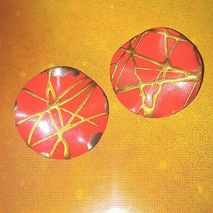 Vintage orange and gold pierced earrings 1980s